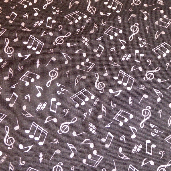 Patchwork fabric black with notes in white and grey