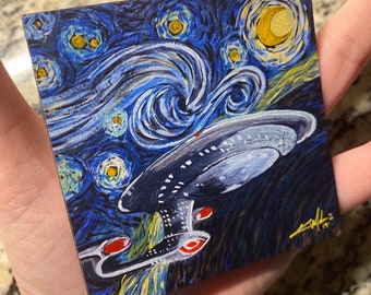 MAGNET or STICKER Starry, Space ship, Refrigerator, Vinyl, Starry Night, Fanart, Mashup Art, Parody Art, Weatherproof