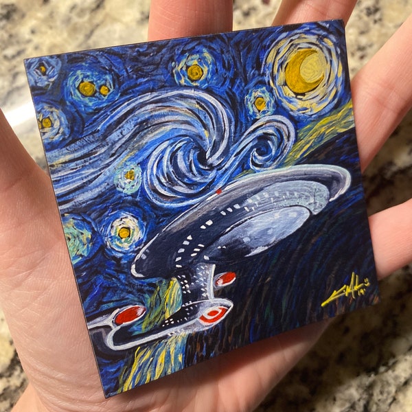 MAGNET or STICKER Starry, Space ship, Refrigerator, Vinyl, Starry Night, Fanart, Mashup Art, Parody Art, Weatherproof