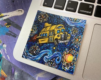 STICKER “Starry School Bus”, Vinyl sticker, Magic, Wahoo!, Starry Night, Parody Art, Mash Up