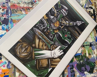 PRINT Green, Dragon, Ranger, Abstract, Zord, Art Print, giclée