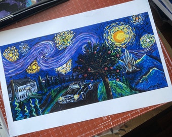 PRINT “Once Upon a Starry Night,” Parody Art, Mashup Art, Apple Tree, ONCE, Giclee, Fine Art Print, Fairy Tales