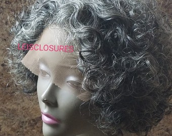 12" Rare Raw Curly Gray Custom Made 5x5 Monofilament/Silk Based Perimeter and Back Ventilation Wig