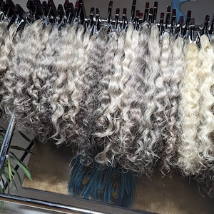 8-18&quot; Raw Silver Indian Hair Extension Bundles! Raw Silver Gray Curly Indian Hair Wefts with Lengths 8-18&quot;