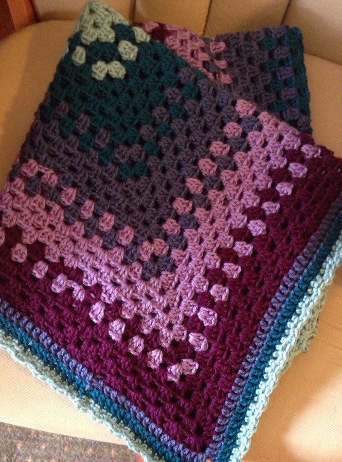 Granny Rectangle Blanket crocheted in mint teal blue | Etsy