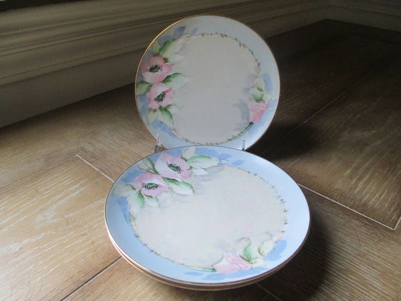 Vintage hand painted dessert plates ~ Set of four