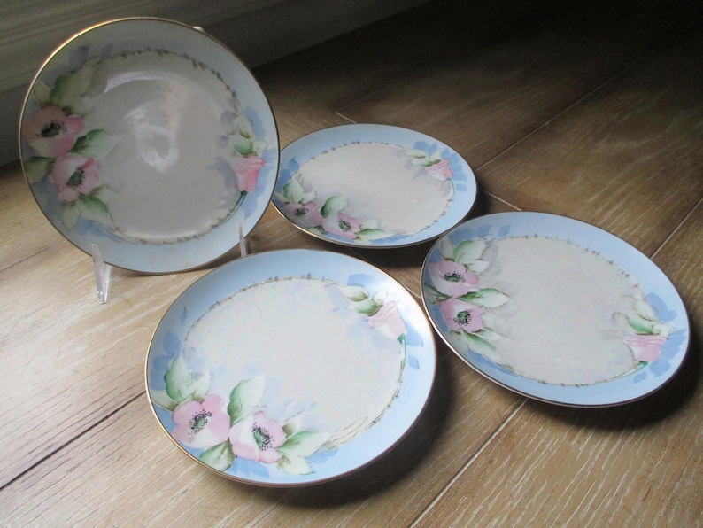 Vintage hand painted dessert plates ~ Set of four