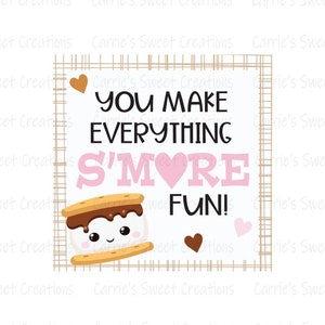 Afdrukbaar S'MORE-cadeaukaartje - You Make Everything S'more Fun - Cookie Tag - Valentijnsdag - Directe digitale download