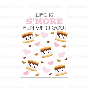 Life is S'MORE fun with you! Cookie Card Printable 3.5”x 5", Valentine's Day Cookie Card, S'mores, Instant Digital Download
