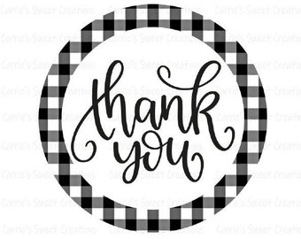 Thank You Printable Tag, Black Plaid Print, Instant Digital Download