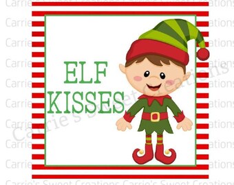 Elf Kisses Boy Elf Printable Tags- Gift Tags- Cookie Tags- Bag Tags- Christmas Elf Party Decor- Digital Download