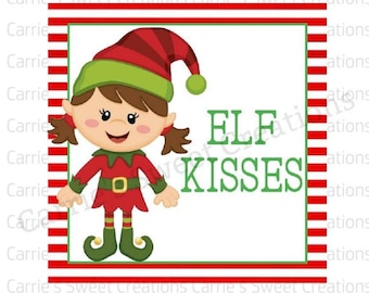 Elf Kisses Girl Elf Printable Tags- Gift Tags- Cookie Tags- Bag Tags- Christmas Elf Party Decor- Digital Download