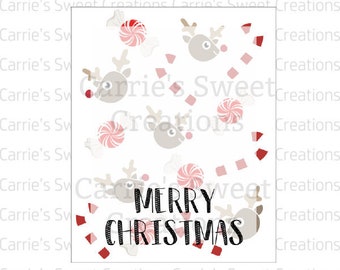 Merry Christmas rendieren afdrukbare kaart-cookiekaart-digitale download