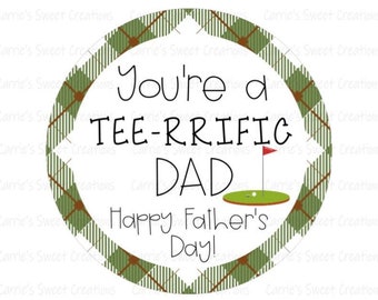 Father's Day Printable Tag- You're A Terriffic Dad- Happy Father's Day Tag- Golfing Gift TagInstant Digital Download