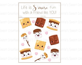 S'more's Valentine Cookie Card Printable 3x5", Life is S'more fun with a friend like You, S'mores Card, Instant Digital Download