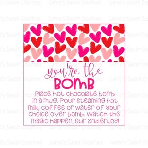 Hot Chocolate Bomb 2&quot; Valentine Tag, You&#39;re The Bomb Valentine Tags, Valentine&#39;s Day Gift Tag, Instant Digital Download