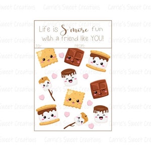 S'more's Valentine Cookie Card Printable 3x5", Life is S'more fun with a friend like You, S'mores Card, Instant Digital Download