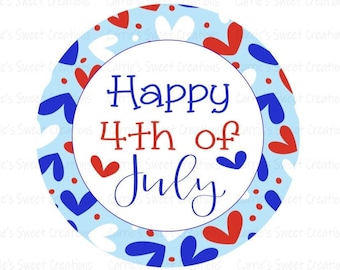 Happy 4th of July Printable- Red White & Blue Heart Gift Tags- Fourth of July Tags-  Instant Digital Download