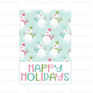 Happy Holidays Schneemann 3.5 ”x5” Cookie Karte, Schneemann Karte, Weihnachtsplätzchen Karte, sofortiger digitaler Download