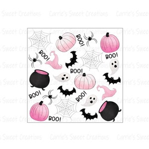 Pink Halloween Boo Box Backer & Tag- Bundle of Box Backers- Cookie Packaging- Instant Digital Download