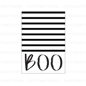Boo Printable Card 3.5&quot;x5&quot; - Cookie Card- Halloween Black Stripe Printable Card- Instant Digital Download
