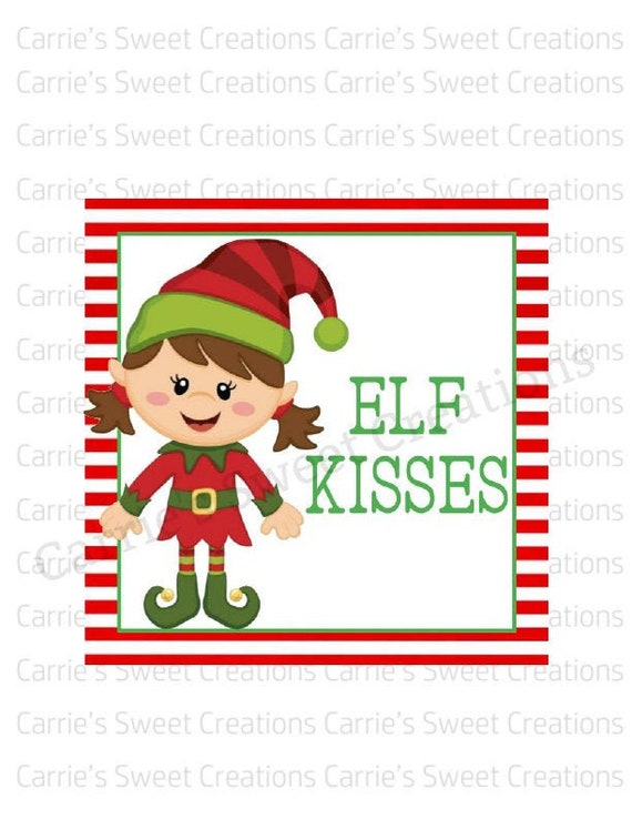 Elf Kisses Girl Elf Printable Tags Gift Tags Cookie Tags | Etsy