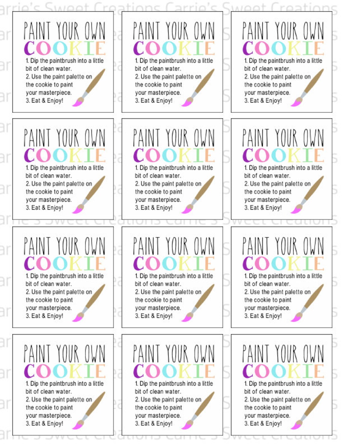 Paint Your Own Cookie Tags Printable Cookie Tags Digital Etsy Canada
