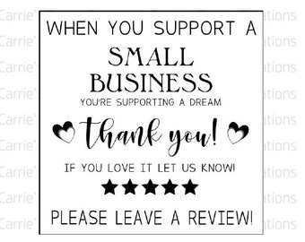 Small Business Review Card Printable- Thank You For Supporting Small Business- Digital Download