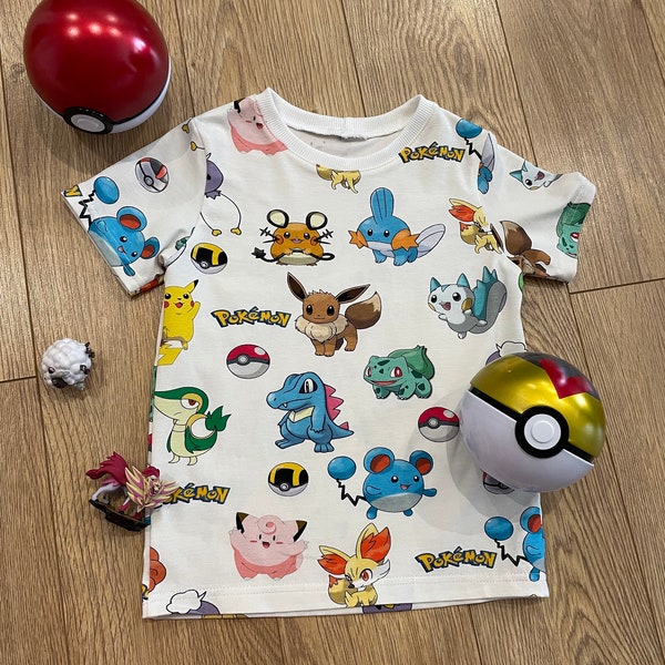 Handmade pokemon kids tshirt, pokemon toddlers apparel top,,pikachu outfit for boys,boys and girls pokemon wear,popular pokemon t-shirt