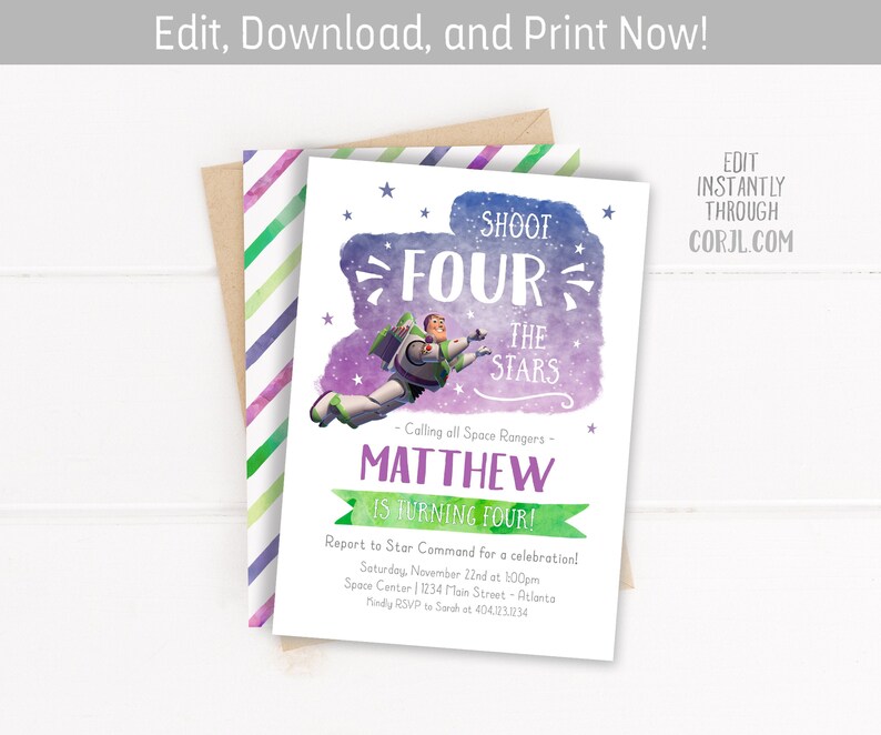 Shoot Four the Stars Buzz Lightyear Birthday Invitation Etsy