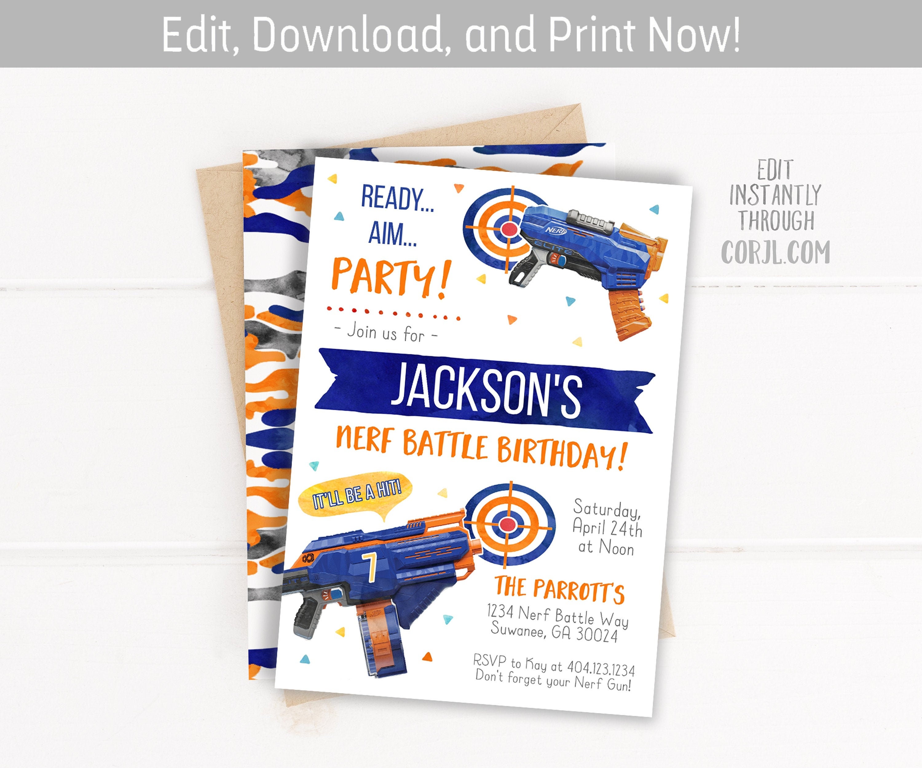 Nerf Birthday Invitation | Nerf Invite | Dart | Printable Nerf | Digi…
