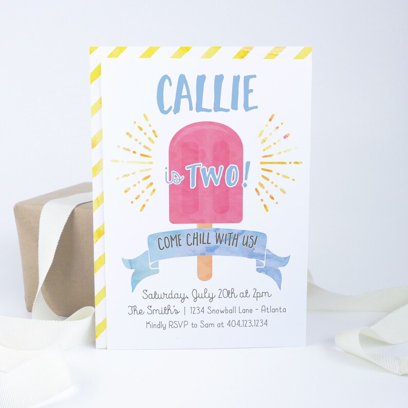 Editable Invitation Template Birthday Invitation Pop on Over Ice Cream Watercolor Popsicle