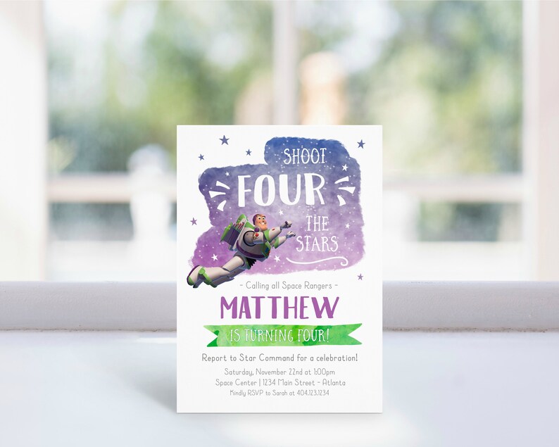 Shoot Four the Stars Buzz Lightyear Birthday Invitation Etsy