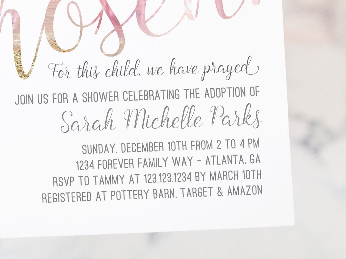 Chosen Adoption Shower Foster Shower Invitation Baby Etsy