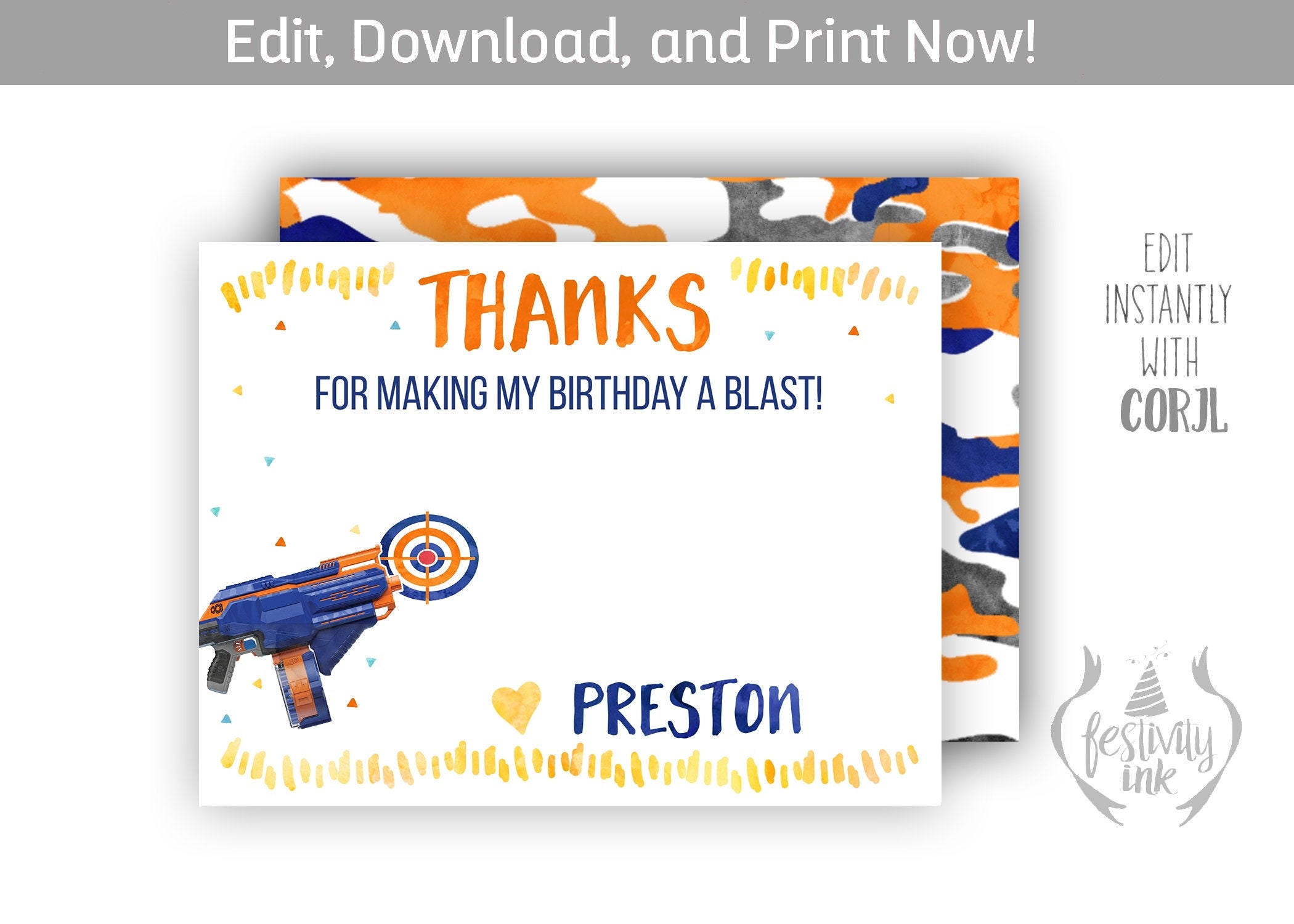 free printable nerf thank you card - pin on seths 9th birthday nerf party | nerf thank you cards printable