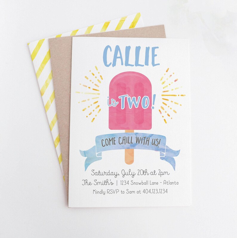 Editable Invitation Template Birthday Invitation Pop on Over Ice Cream Watercolor Popsicle