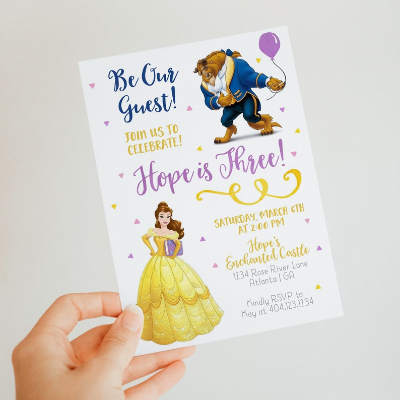 Editable Birthday Template Instant Download Invite Beauty and the Beast Birthday Invitation Belle Party