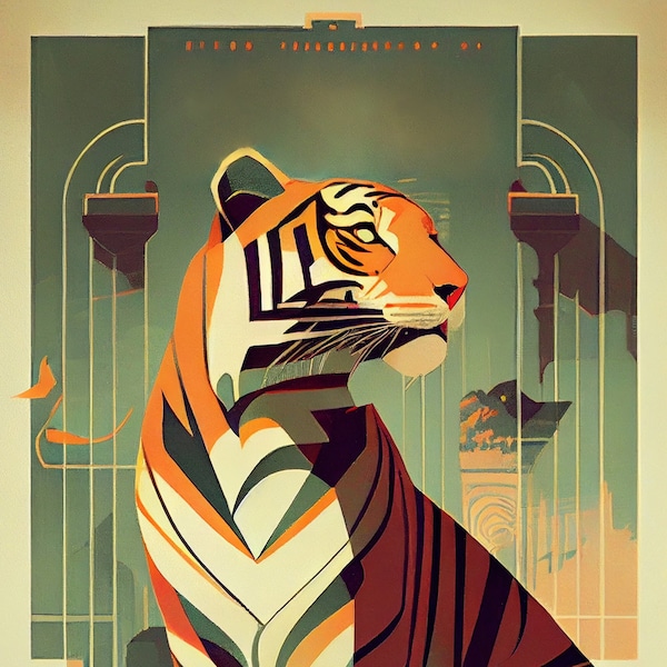Tiger Art Print | Wall Art | Poster Art | Digital Download | Digital Art | Abstract Art | Art Nouveau | Art Deco | Printable Art