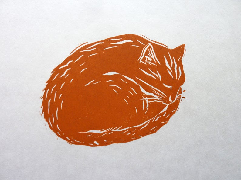 Impresión LINOCUT DE GATO DE GINGER Linograbado original Linoprint de gato de jengibre Impresión de arte de gato imagen 2