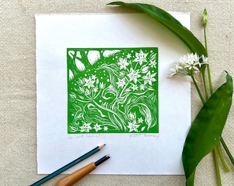 Wild Garlic Linocut - Handmade in Scotland