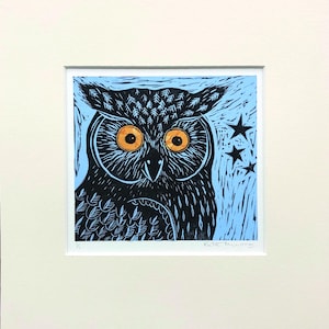 Owl Linoprint &#39;I Can See You&#39; - Original Linocut - Handmade Linocut Owl