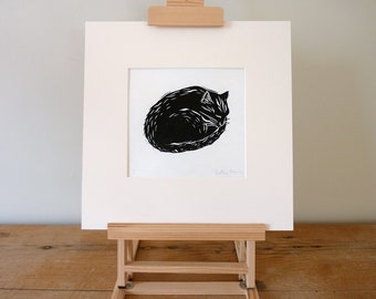 BLACK CAT ART - Handmade Linoprint Cat - Handmade Art Scotland - Original Limited Edition Cat Art - Uk Printmaker