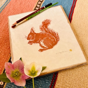 Red Squirrel Linocut Art Print: Handmade Art from Scotland