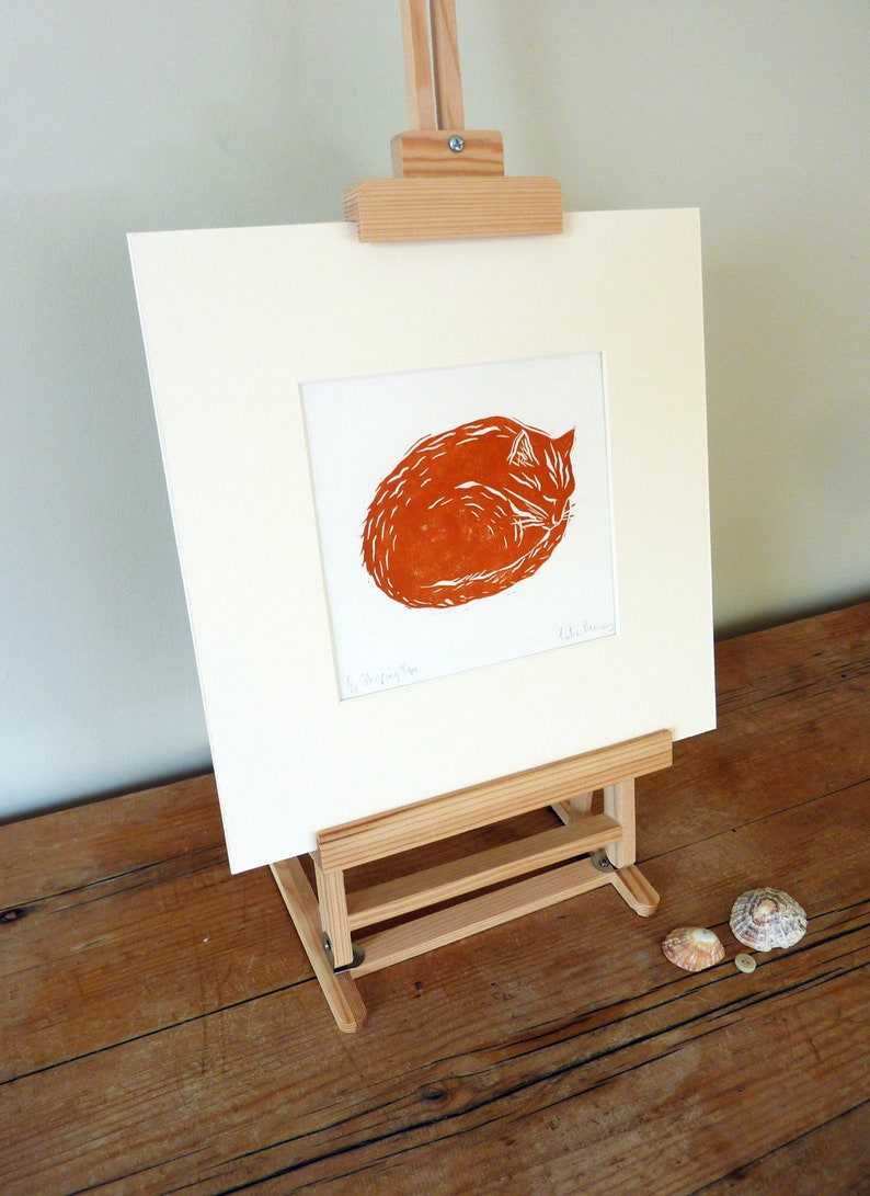 GINGER CAT LINOCUT Print Original Linocut Ginger Cat Linoprint Cat Art Print image 3