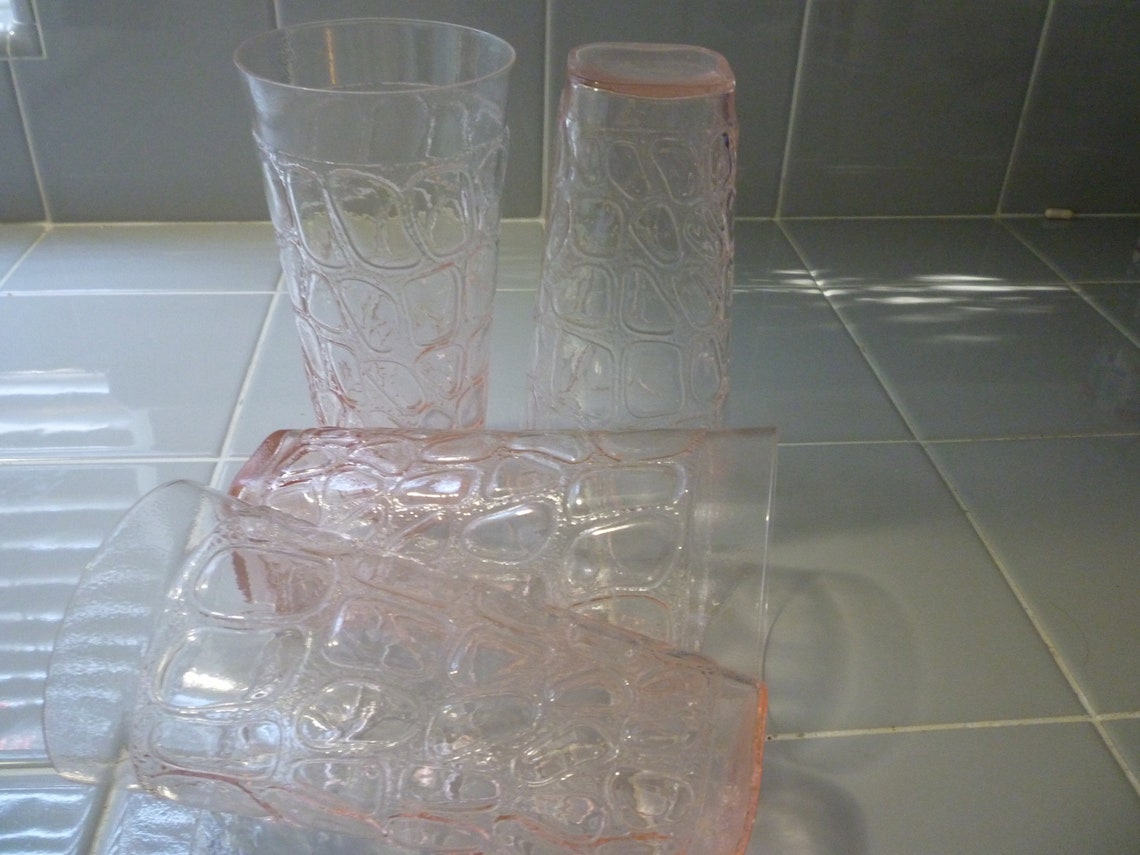 4 FOSTORIA Drinking Glasses / Tumblers. Tall Pink Etsy