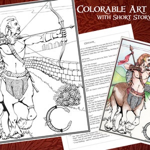 Printable Coloring Centaur Poster with Short Story image 1