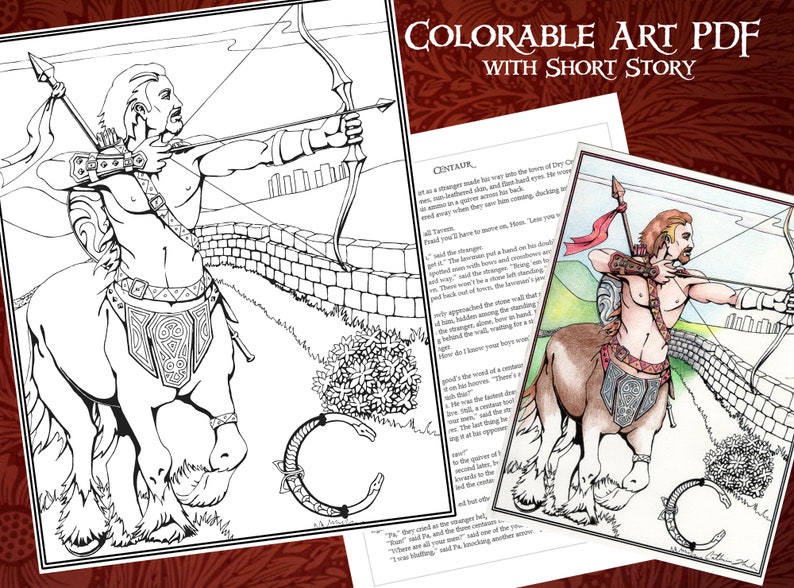Printable Coloring Centaur Poster with Short Story image 1