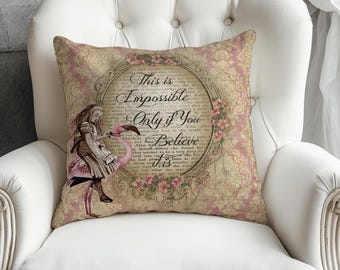 Alice in Wonderland Pillow: Vintage Book Lover Faux Suede Throw