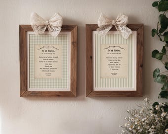 Personalized Sister of the Bride Letter, Vintage Gingham Wedding Keepsake (Printed Artwork)