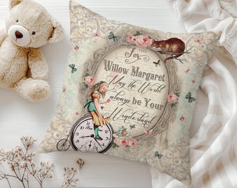 Personalized Alice in Wonderland Pillow, Victorian Nursery Decor